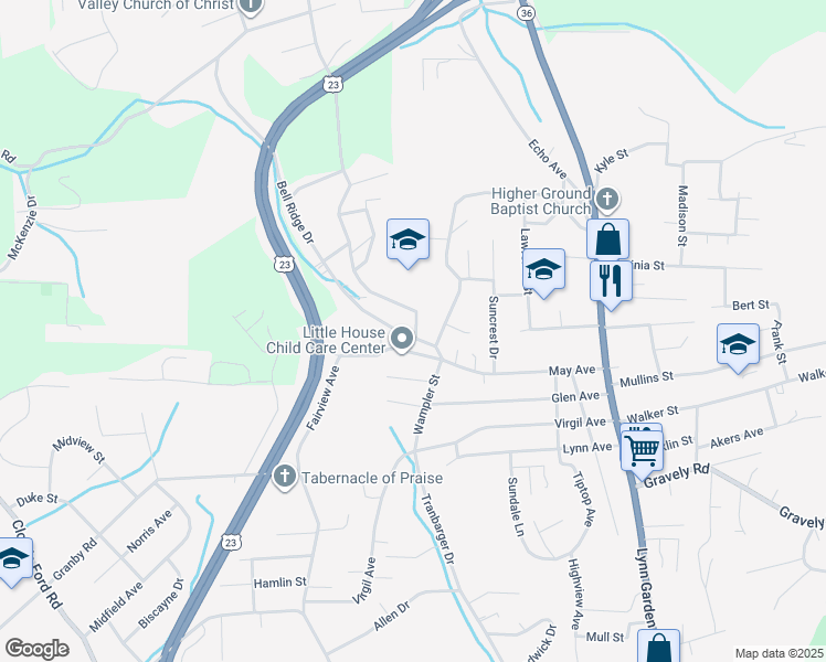 map of restaurants, bars, coffee shops, grocery stores, and more near 1108 Harrison Avenue in Kingsport