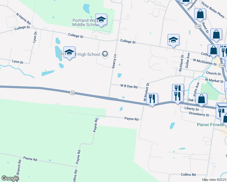 map of restaurants, bars, coffee shops, grocery stores, and more near 590 Tennessee 52 in Portland
