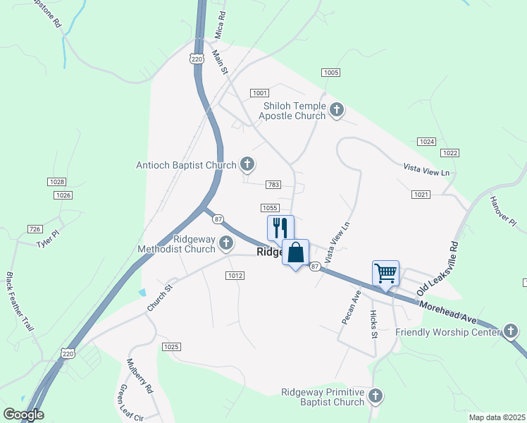 map of restaurants, bars, coffee shops, grocery stores, and more near 66 Primitive Drive in Ridgeway