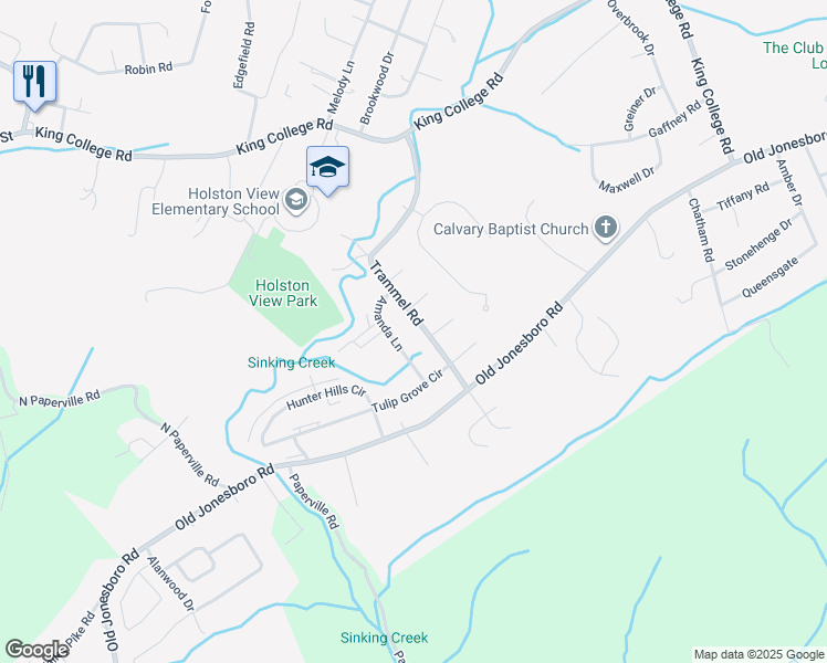 map of restaurants, bars, coffee shops, grocery stores, and more near 416 Trammel Road in Bristol
