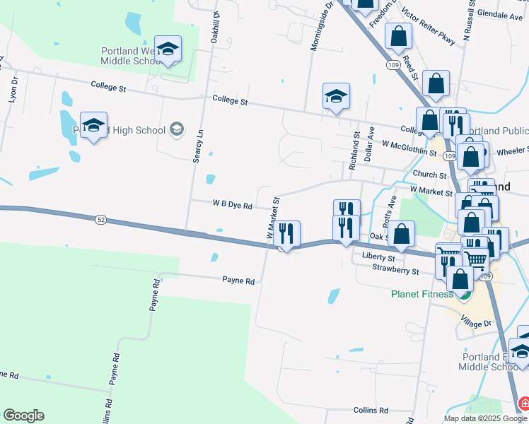 map of restaurants, bars, coffee shops, grocery stores, and more near 100 Wb Dye Rd in Portland