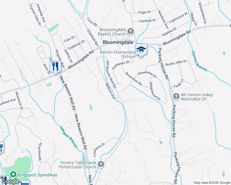 map of restaurants, bars, coffee shops, grocery stores, and more near 325 Old Beason Well Road in Kingsport