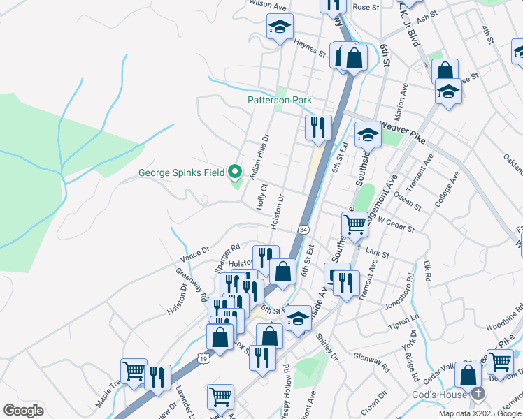 map of restaurants, bars, coffee shops, grocery stores, and more near 1326 Holly Court in Bristol