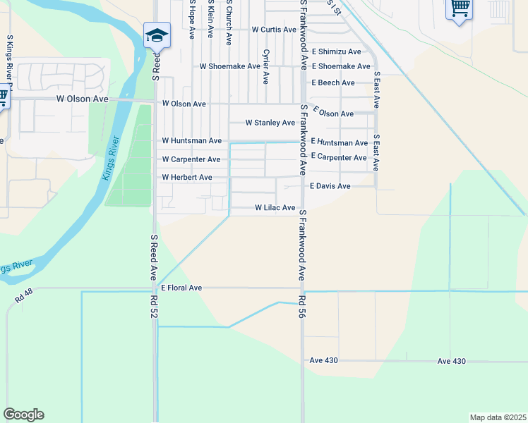 map of restaurants, bars, coffee shops, grocery stores, and more near 297 West Lilac Avenue in Reedley