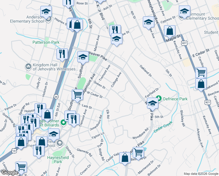 map of restaurants, bars, coffee shops, grocery stores, and more near 101 Queen Street in Bristol