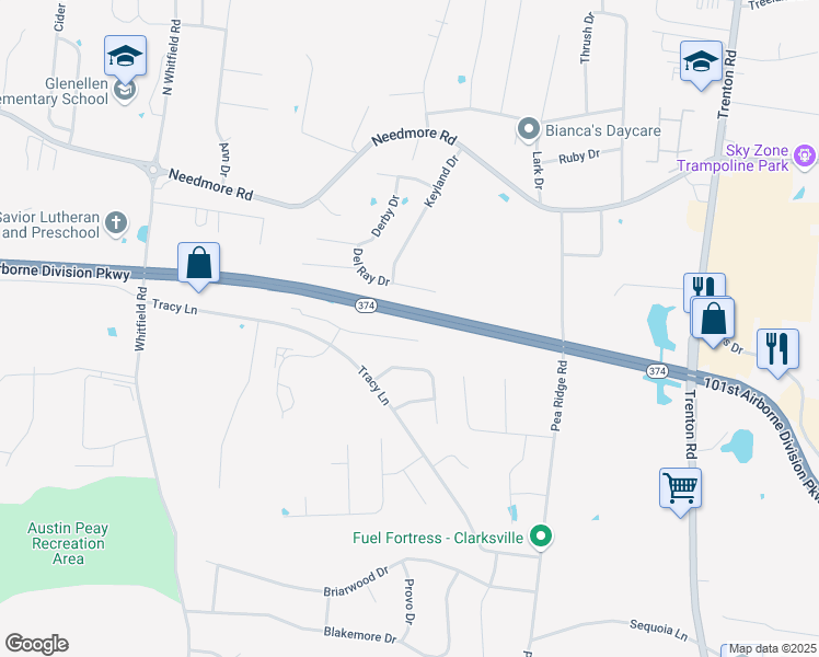 map of restaurants, bars, coffee shops, grocery stores, and more near 773 Cherrybark Lane in Clarksville