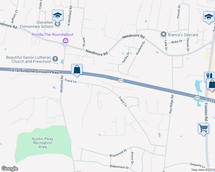 map of restaurants, bars, coffee shops, grocery stores, and more near 820 Oak Arbor Court in Clarksville