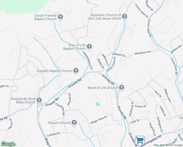 map of restaurants, bars, coffee shops, grocery stores, and more near 670 Gravely Road in Kingsport