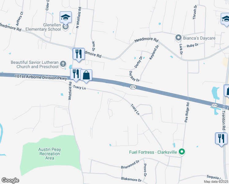 map of restaurants, bars, coffee shops, grocery stores, and more near 820 Oak Arbor Court in Clarksville