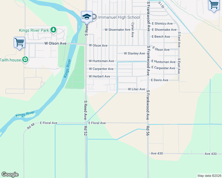 map of restaurants, bars, coffee shops, grocery stores, and more near 2119 South Church Avenue in Reedley