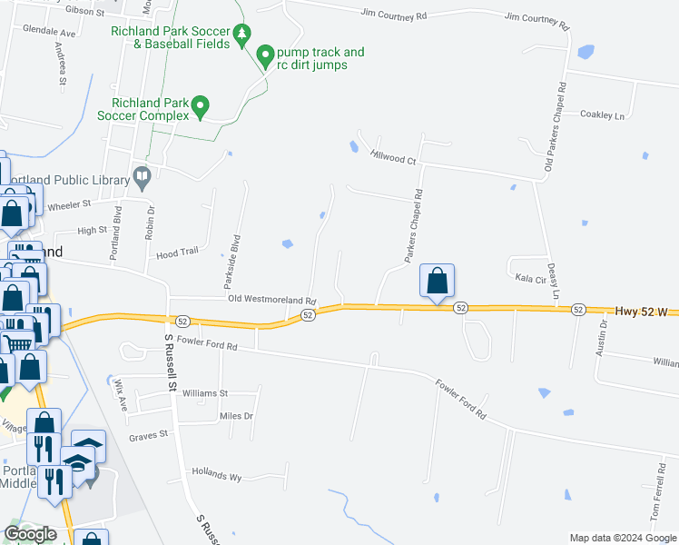 map of restaurants, bars, coffee shops, grocery stores, and more near 101 Portland Courtyard Drive in Portland