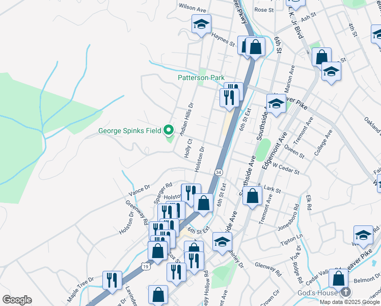map of restaurants, bars, coffee shops, grocery stores, and more near 1326 Holly Court in Bristol