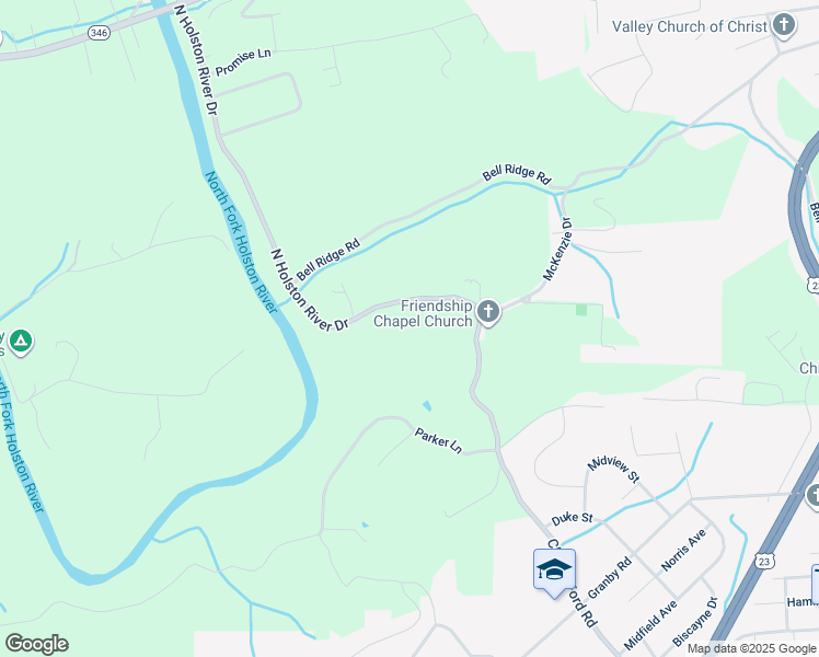 map of restaurants, bars, coffee shops, grocery stores, and more near 602 North Holston River Drive in Kingsport