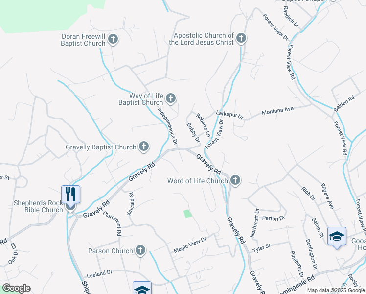 map of restaurants, bars, coffee shops, grocery stores, and more near 670 Gravely Road in Kingsport