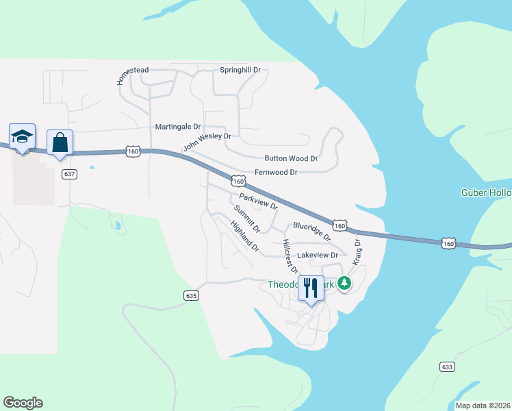 map of restaurants, bars, coffee shops, grocery stores, and more near Summit Drive in Theodosia