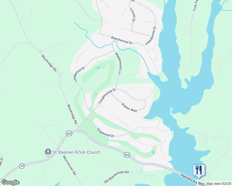 map of restaurants, bars, coffee shops, grocery stores, and more near 69 Aspen Way in Bracey