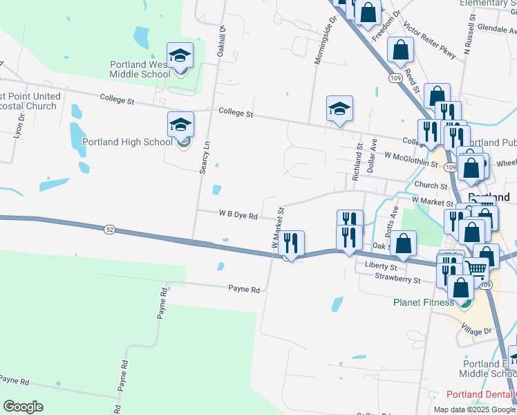 map of restaurants, bars, coffee shops, grocery stores, and more near 100 Wb Dye Road in Portland