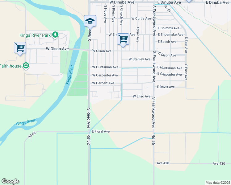 map of restaurants, bars, coffee shops, grocery stores, and more near 2119 South Church Avenue in Reedley