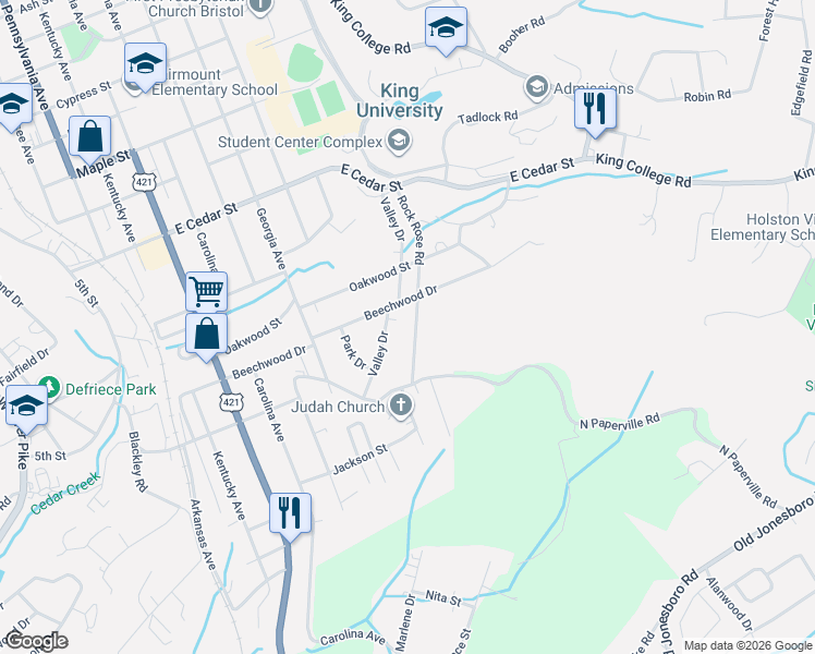 map of restaurants, bars, coffee shops, grocery stores, and more near 1540 Rock Rose Road in Bristol