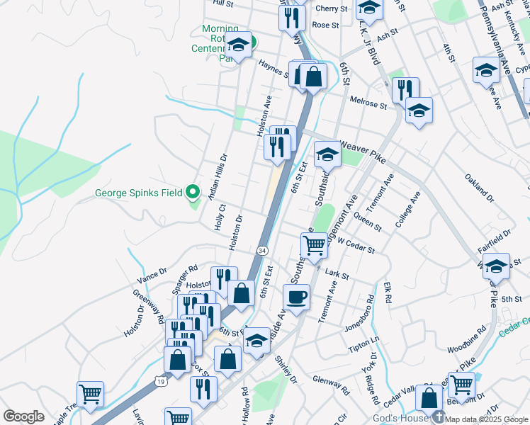 map of restaurants, bars, coffee shops, grocery stores, and more near 1239 7th Avenue in Bristol