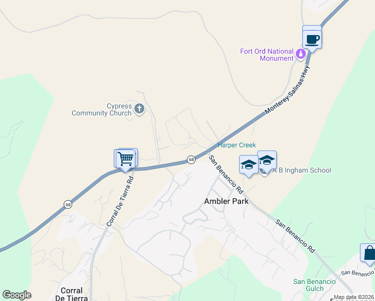 map of restaurants, bars, coffee shops, grocery stores, and more near 714 Monterey Salinas Highway in Salinas