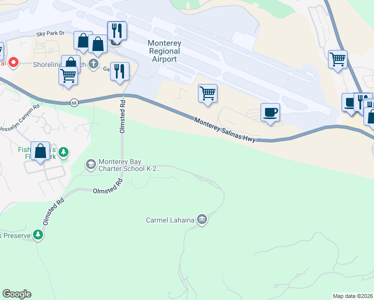 map of restaurants, bars, coffee shops, grocery stores, and more near in Monterey