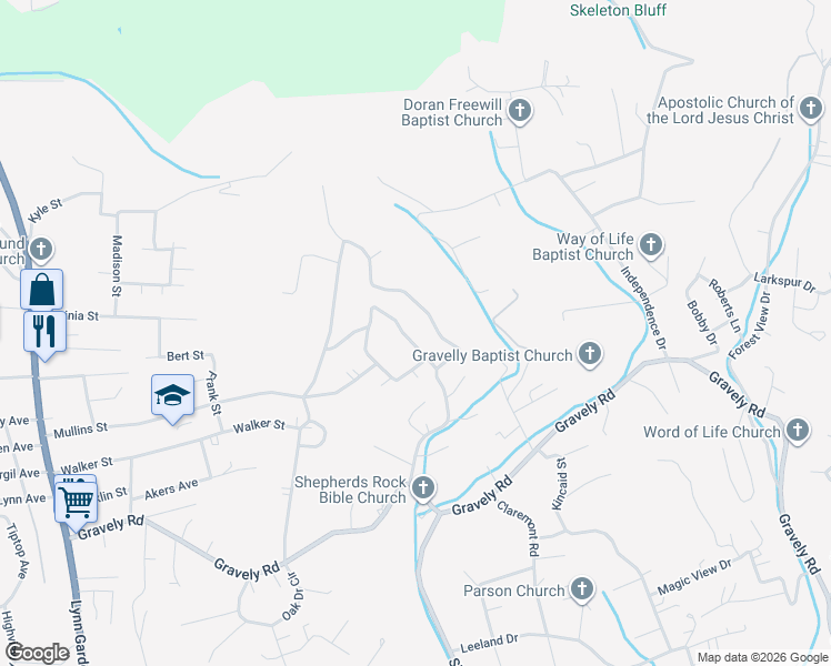 map of restaurants, bars, coffee shops, grocery stores, and more near 530 Jersey Street in Kingsport