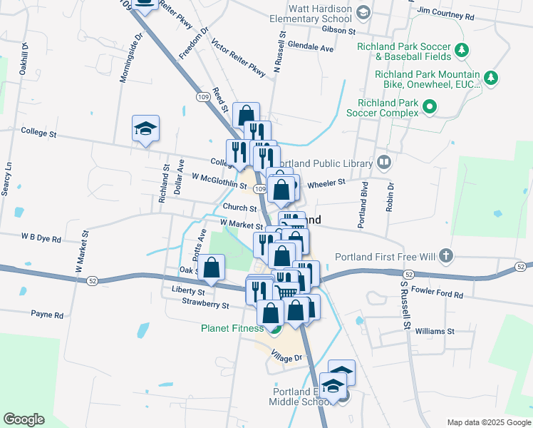 map of restaurants, bars, coffee shops, grocery stores, and more near in Portland