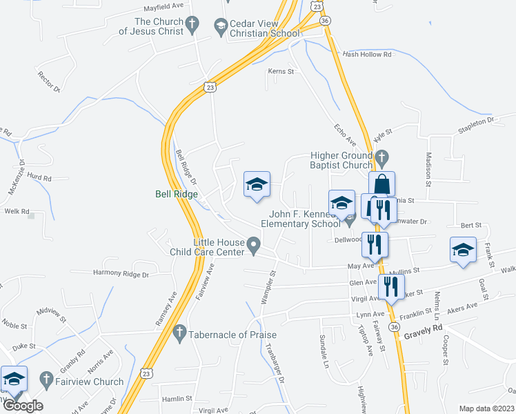 map of restaurants, bars, coffee shops, grocery stores, and more near in Kingsport