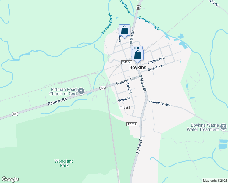 map of restaurants, bars, coffee shops, grocery stores, and more near 32244 White Street in Boykins