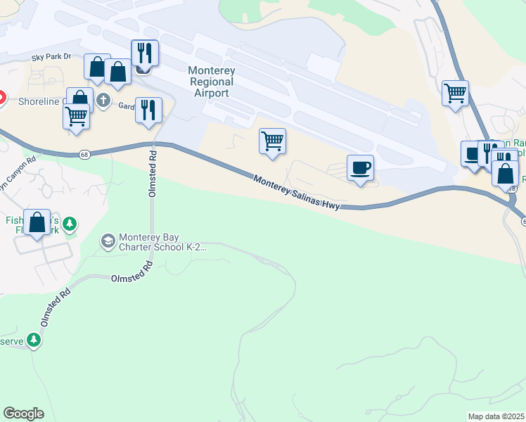 map of restaurants, bars, coffee shops, grocery stores, and more near 2800-2852 Monterey Salinas Highway in Monterey