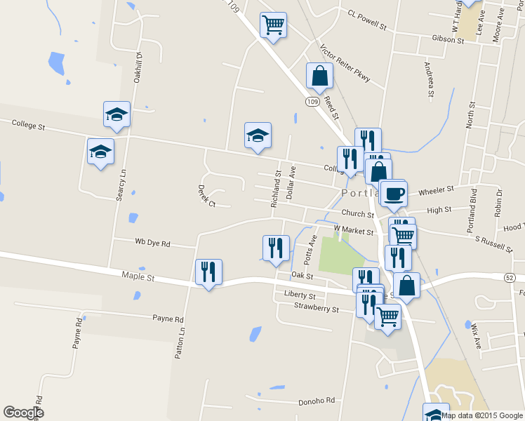 map of restaurants, bars, coffee shops, grocery stores, and more near 503 West Market Street in Portland