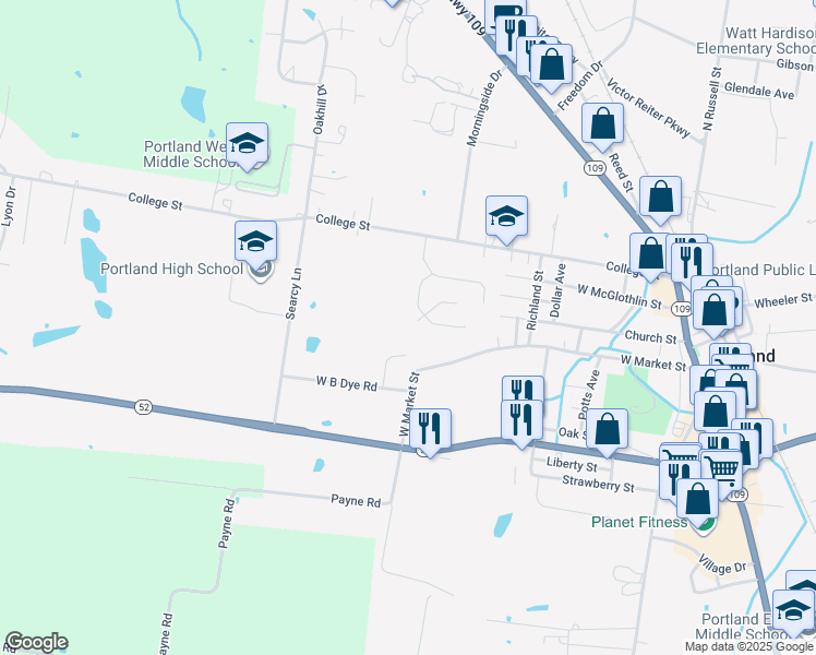 map of restaurants, bars, coffee shops, grocery stores, and more near 105 Todd Court in Portland