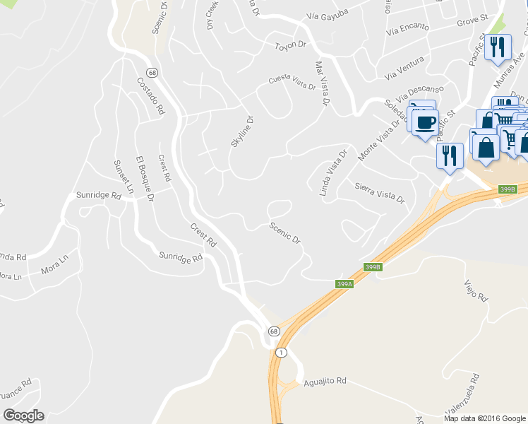 map of restaurants, bars, coffee shops, grocery stores, and more near 1 Shepherds Knoll Road in Monterey