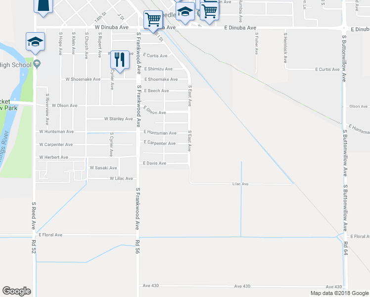 map of restaurants, bars, coffee shops, grocery stores, and more near 1797 South East in Reedley