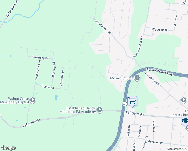 map of restaurants, bars, coffee shops, grocery stores, and more near 1252 Kendall Drive in Clarksville