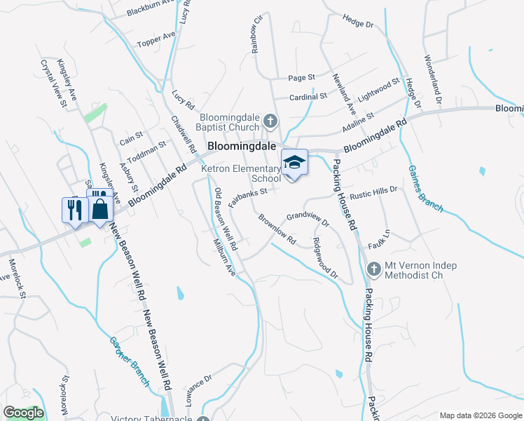 map of restaurants, bars, coffee shops, grocery stores, and more near 3225 Fairbanks Street in Kingsport