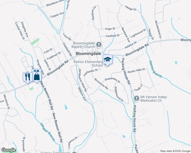 map of restaurants, bars, coffee shops, grocery stores, and more near 3225 Fairbanks Street in Kingsport