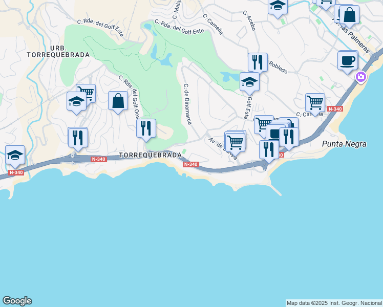 map of restaurants, bars, coffee shops, grocery stores, and more near 3 Calle Ronda del Golf Oeste in Benalmádena