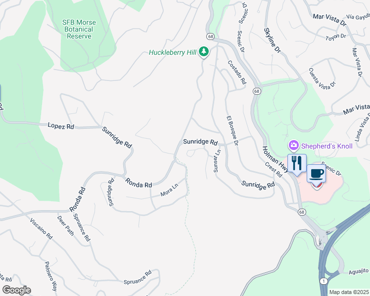 map of restaurants, bars, coffee shops, grocery stores, and more near 4091 Pine Meadows Way in Del Monte Forest