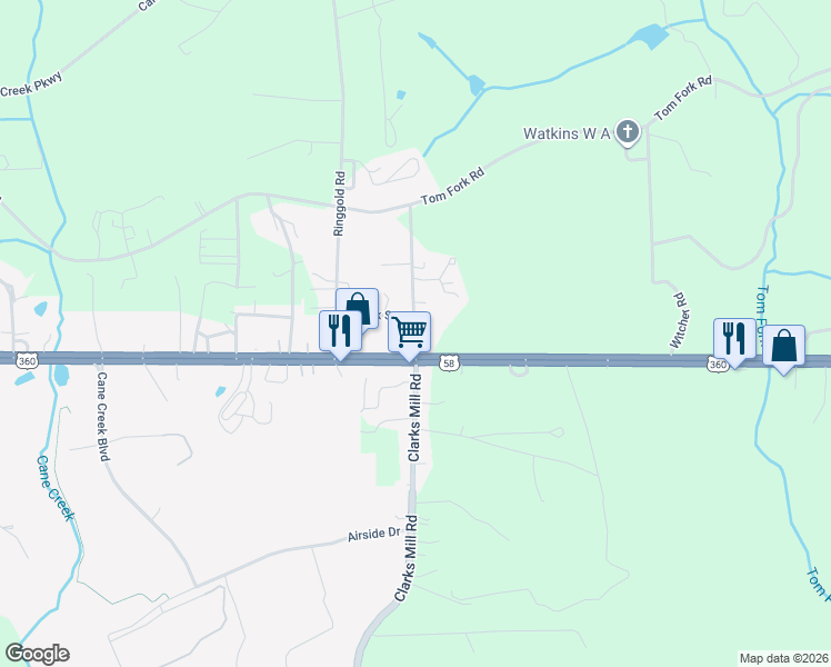 map of restaurants, bars, coffee shops, grocery stores, and more near 160 Gunn Garland Road in Ringgold
