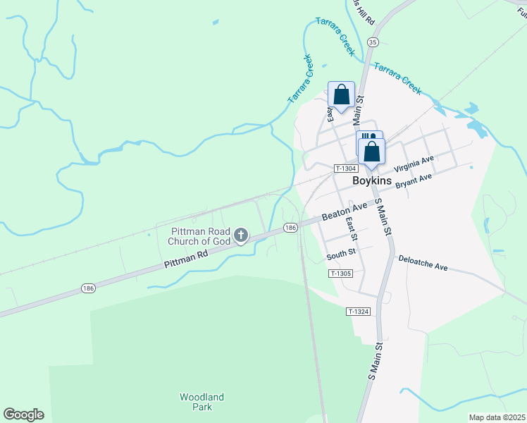 map of restaurants, bars, coffee shops, grocery stores, and more near 17543 Green Street Crescent in Boykins