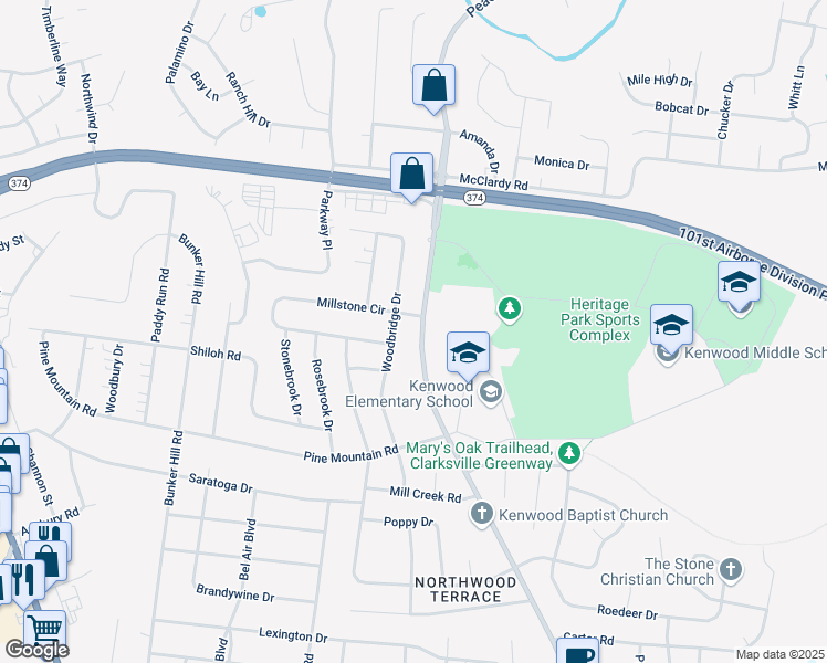 map of restaurants, bars, coffee shops, grocery stores, and more near in Clarksville