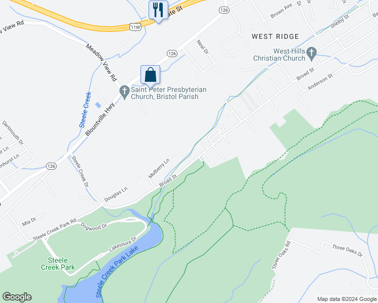 map of restaurants, bars, coffee shops, grocery stores, and more near 2971 Broad Street in Bristol