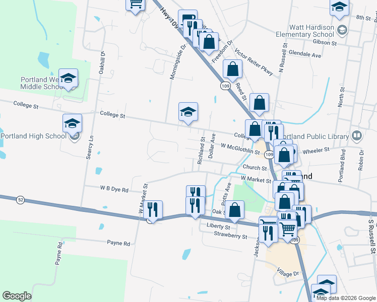 map of restaurants, bars, coffee shops, grocery stores, and more near 208 Center Street in Portland