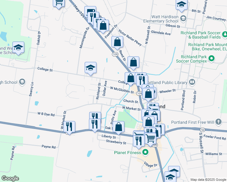 map of restaurants, bars, coffee shops, grocery stores, and more near 206 West McGlothlin Street in Portland