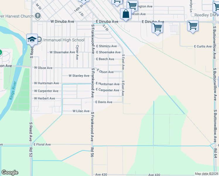 map of restaurants, bars, coffee shops, grocery stores, and more near 328 East Carpenter Avenue in Reedley