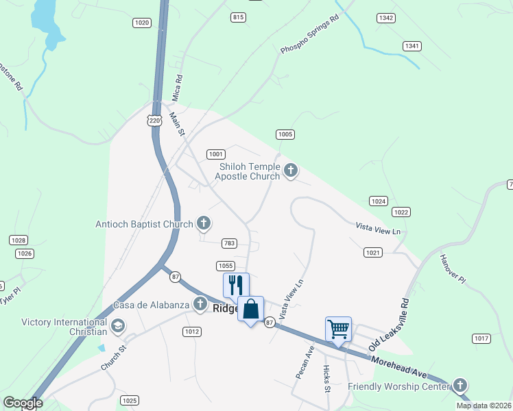 map of restaurants, bars, coffee shops, grocery stores, and more near 79 Summit Ridge Road in Ridgeway