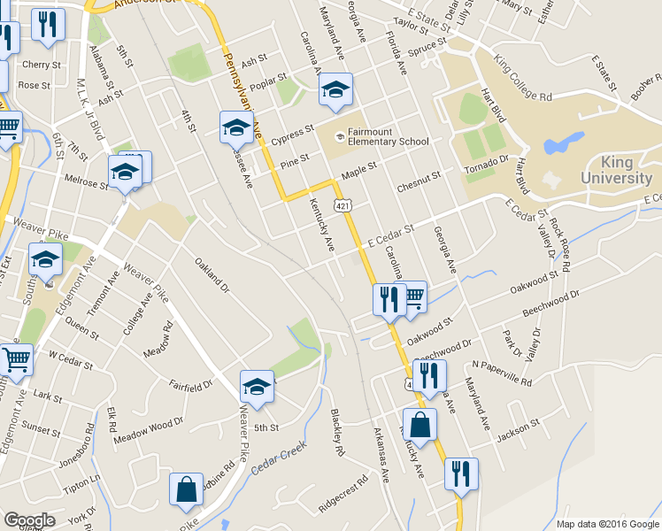 map of restaurants, bars, coffee shops, grocery stores, and more near 222 East Cedar Street in Bristol