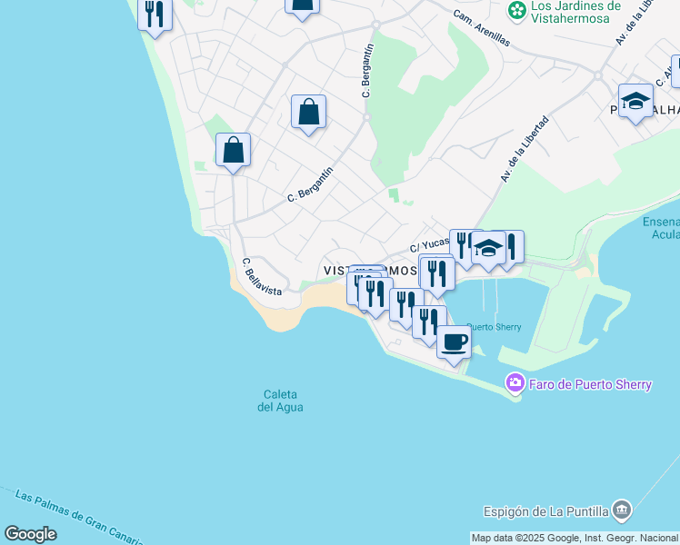map of restaurants, bars, coffee shops, grocery stores, and more near 7Acc Paseo Santa Catalina in El Puerto de Santa María